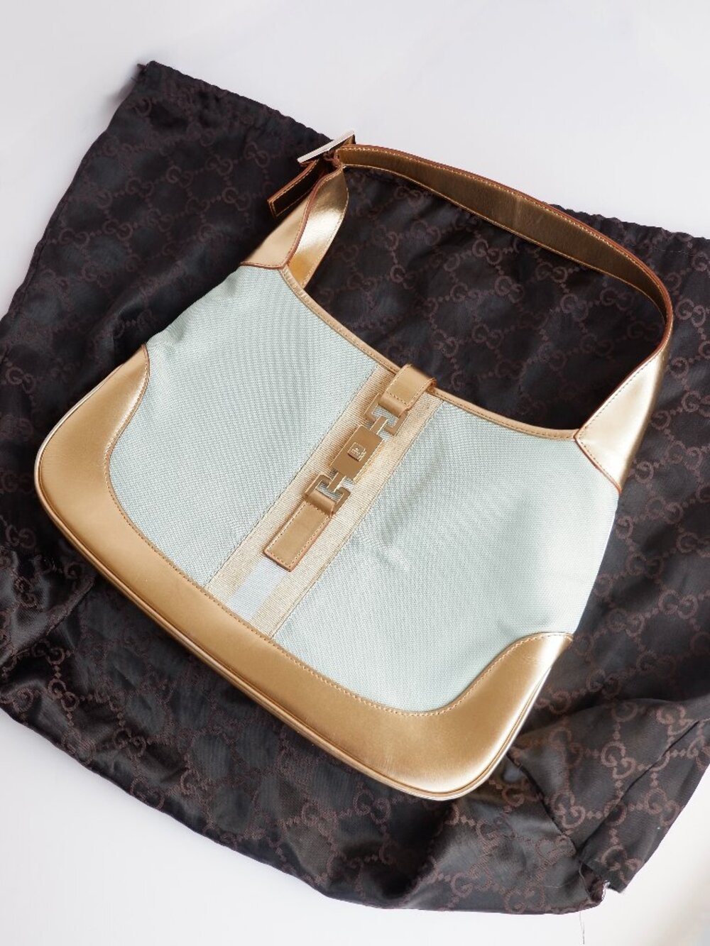 Authentic Preowned Gucci Blue/ Gold Jackie Shoulder Bag